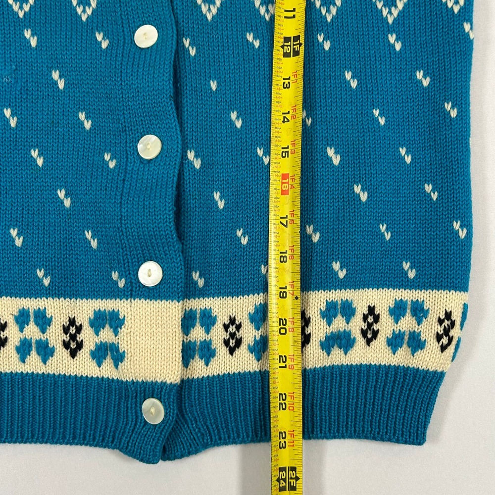 Winkelmans Vintage Made in Italy Virgin Wool Fair Isle Cardigan Blue White 38 - Picture 5 of 5